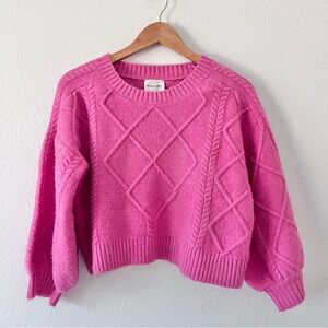 Line & Dot Hot Pink Cropped Cable Knit Sweater Sz XL